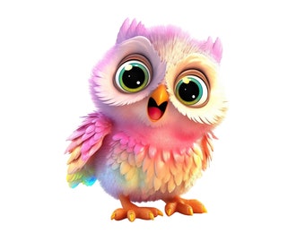 Lindo búho rosa PNG, lindo búho clipart, descarga digital de búho transparente, búho PNG JPEG, dibujos animados de búho para niños imprimibles, imágenes artesanales de búho para niñas