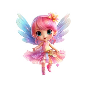 Cute Fairy PNG, Fairy Clipart Instant Download, Cute Toddler Fairy Clipart, Pink Baby Fairy Cartoon, Girls Cute Fairy Printable, Fairytale