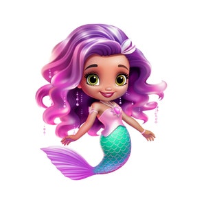 Mermaid, Cute Mermaid Clipart PNG, Under the Sea Instant Download Transparency, Girls Mermaid Printable, Chibi Mermaid Cartoon