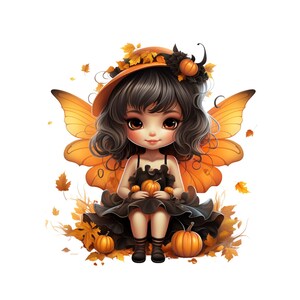 Halloween Clipart, Cute Fairy Halloween Clipart, Instant Download Halloween Fairy PNG,  Girls Halloween Clipart, Cute Spooky Season Fairy
