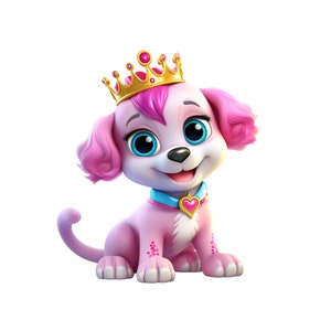 Cute Puppy Clipart, Pink Princess Puppy PNG, Puppy Instant Download Transparency, Girls Cute Puppy Printable, Puppy with a Crown Clipart