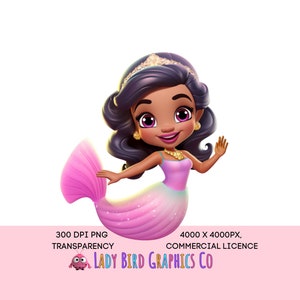 Clipart sirena, PNG sirena carina, trasparenza del download istantaneo, immagine sotto il mare, sublimazione stampabile della principessa sirena afro