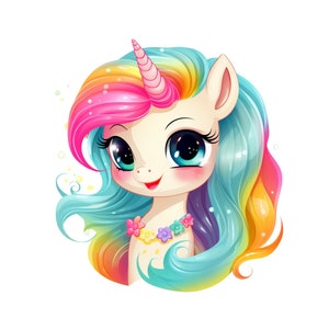 Unicorn, Rainbow Unicorn Clipart, Cute Unicorn PNG, Instant Download Transparency, Girls Cute Printable Design, Unicorn Head Cartoon
