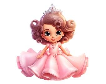 pink dress princess cartoon Cute Cartoon Princess in Lush Pink Dress with Roses Watercolor Paint Stock Illustration