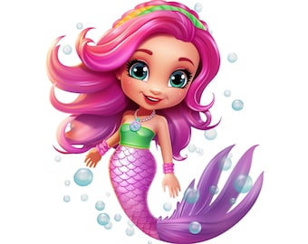 Cute Mermaid PNG Clipart, Mermaid Instant Download Transparency, Under The Sea Image, Girls Green and Purple Mermaid Printable