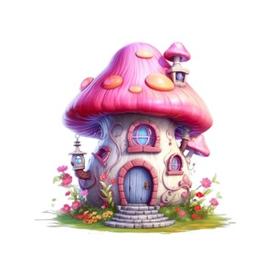 Fairy Mushroom House Clipart, Cute Mushroom Cottage PNG, Fairy House Transparantie, Cute Fairy Home Instant Download, Girls Cute Printable