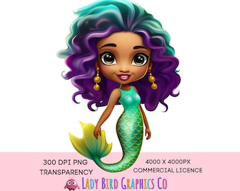 Mermaid PNG, Cute Mermaid Clipart, Instant Download Transparency, Under The Sea Image, Green Mermaid Printable Sublimation