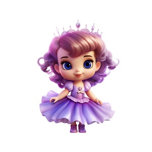 Cute Princess Clipart, Purple Princess PNG, Toddler Princess Instant Download, Cute Princess Transparency, Girls Baby Princess Printable