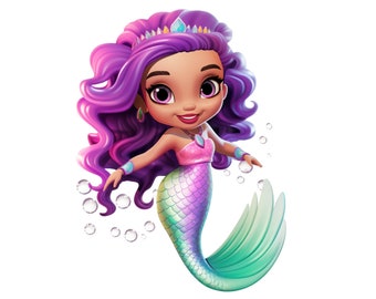 Cute Mermaid PNG Clipart, Mermaid Princess Instant Download Transparency, Under The Sea Graphic Girls Pastel Mermaid Printable Cartoon