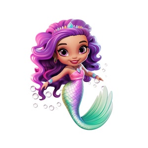 Cute Mermaid PNG Clipart, Mermaid Princess Download instantâneo Transparência, Under The Sea Graphic Girls Pastel Mermaid Desenho animado para impressão