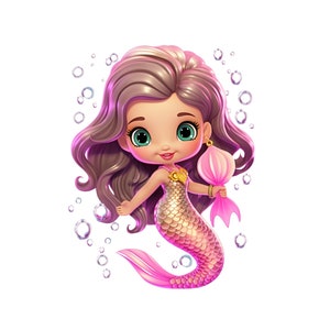 Jolie sirène rose Clipart, graphique PNG et Jpeg, jolie sirène imprimable, téléchargement numérique Transparent, conception de projet pour chambre de bébé