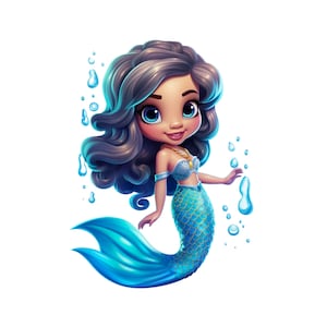 Mermaid Clipart, Mermaid PNG Jpeg Digital Download, Cute Blue Mermaid Printable, Under the Sea Image, Cute Mermaid Printable Sublimation