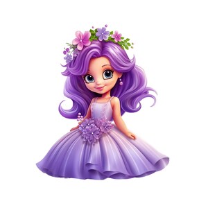 Cute Purple Princess Clipart, Princess PNG Graphic, Digital Download, Princess Picture Girls Printable Product Pretty Princess Illistration