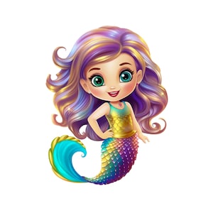 Mermaid, Cute Rainbow Mermaid Clipart PNG Instant Download Transparency, Cute Mermaid  Printbale, Chibi Mermaid Clipart Cartoon