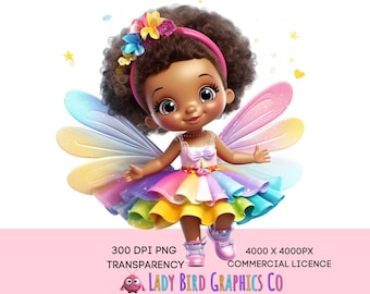 Cute Baby Fairy, Bright Afro Rainbow Fairy PNG Digital Download, Cute Toddler Fairy Clipart, Nursery PNG Image, Girls Cute Fairy Printable
