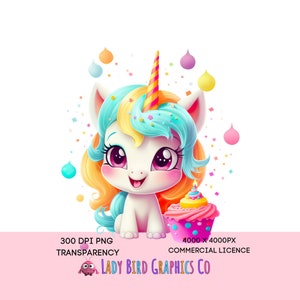 Cute Unicorn Clipart, Baby Birthday Unicorn PNG, Girls Unicorn Birthday Printable, Cute Chibi Unicorn Digital Download, Unicorn Transparency