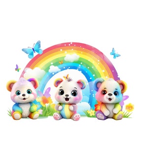 Teddybären, niedlichen Regenbogen Teddybär Clipart, Teddybär PNG Instant Download Tranpsrency, Teddybären und Schmetterlinge bedruckbar