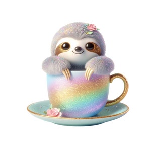 Cute Sloth Clipart, Sloth in a Cup PNG, Baby Sloth Instant Download Transparency,  Cute Sloth Printable, Sloth in a Teacup Image
