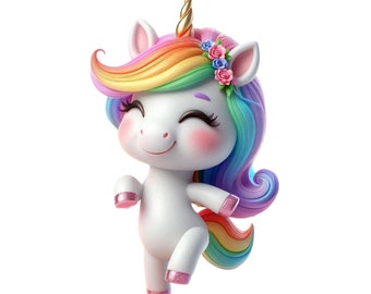 Dancing Unicorn Clipart: Rainbow PNG, Girls Printable (Digital Download)