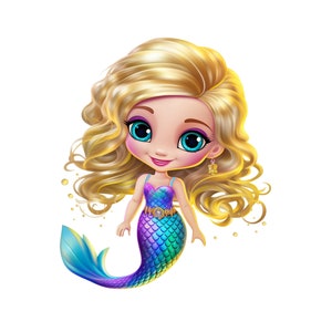 Jolie sirène PNG, Clipart sirène, téléchargement immédiat, image sous la mer, sublimation imprimable sirène blonde Aqua filles