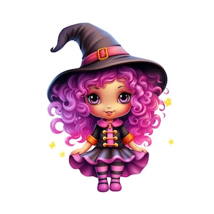 Heks, Cute Halloween Witch Clipart, Happy Halloween Instant Download Transparantie, Cute Witch PNG, Kid Witch Printable, Girls Halloween