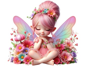 Pink Flower Fairy Clipart: Pastel Girl PNG (Digital Download)