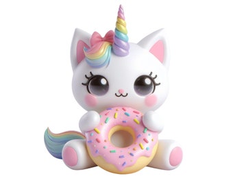 Caticorn, Cute Kawaii Chibi Caticorn Clipart PNG, Instant Download Transparency, Cute Kittycorn, Cat Unicorn Commercial Use