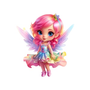 Cute Fairy Clipart, PInk Fairy PNG Instant Download, Cute Pink and Rainbow Fairy Girls Printable, Pink Fairy Transparency Illisatration