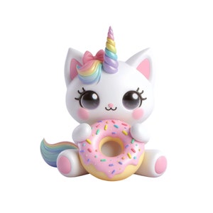 Caticorn, lindo Kawaii Chibi Caticorn Clipart PNG, transparencia de descarga instantánea, lindo gatito, gato unicornio uso comercial