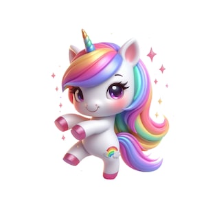 Tanzendes Einhorn Clipart, Regenbogen Einhorn PNG, Einhorn Digital Download Transparenz, Mädchen niedlich druckbares Design, kommerzielle Nutzung