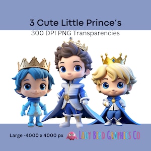 Schattige prins clipart, blauwe prins PNG Instant Download, Chibi Prince cartoon, prins afdrukbare afbeelding, schattige prinsen afbeelding