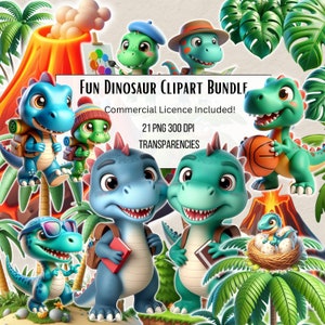 Dino Graphics, Cute Dino Clipart Bundle, Teacher Graphics, Cute School Clipart Set, School PNG Transparencies Bundle, Dinosaur Clipart
