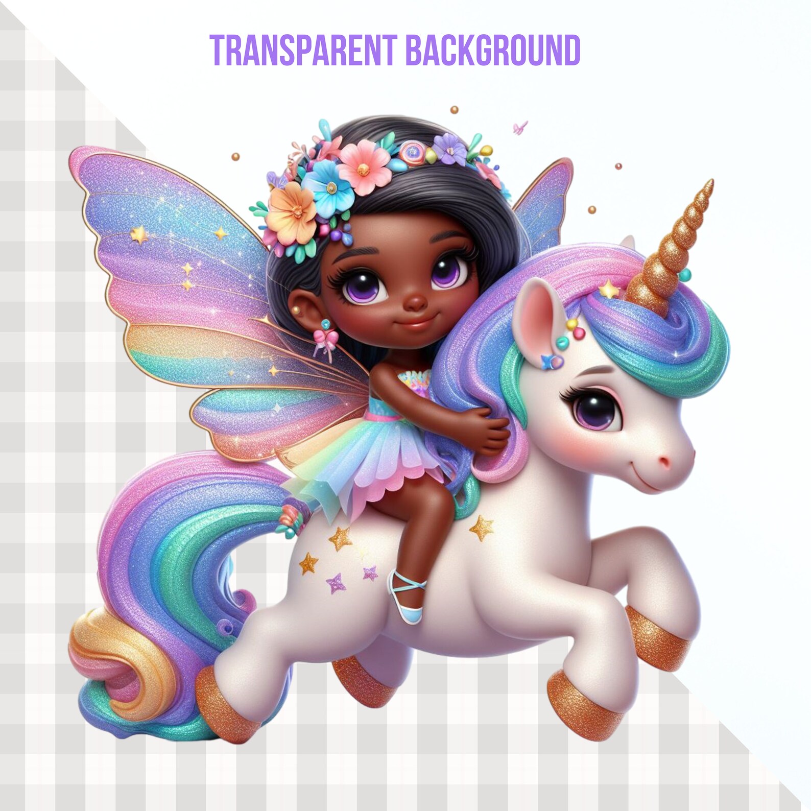Cute Fairy and Unicorn Clipart, Fairy PNG Instant Download Transparency ...