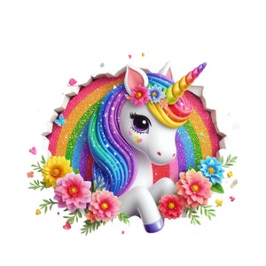 Clipart licorne arc-en-ciel, trou 3D dans le mur licorne PNG, transparence téléchargement numérique licorne révolutionnaire, mur fissuré paillettes licorne PNG