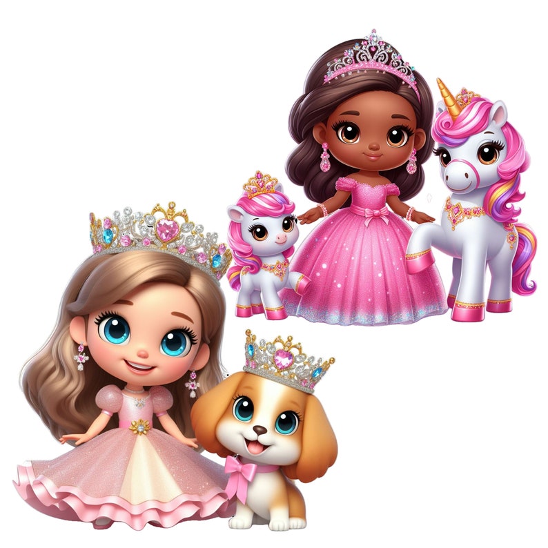 Cute Pink Princess Clipart Bundle, Princess PNG Transparencies, Fairy ...