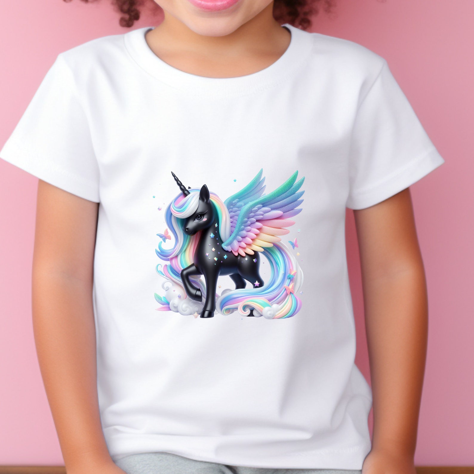 Pastel Rainbow Pegasus Unicorn Clipart: Black Unicorn PNG (digital ...