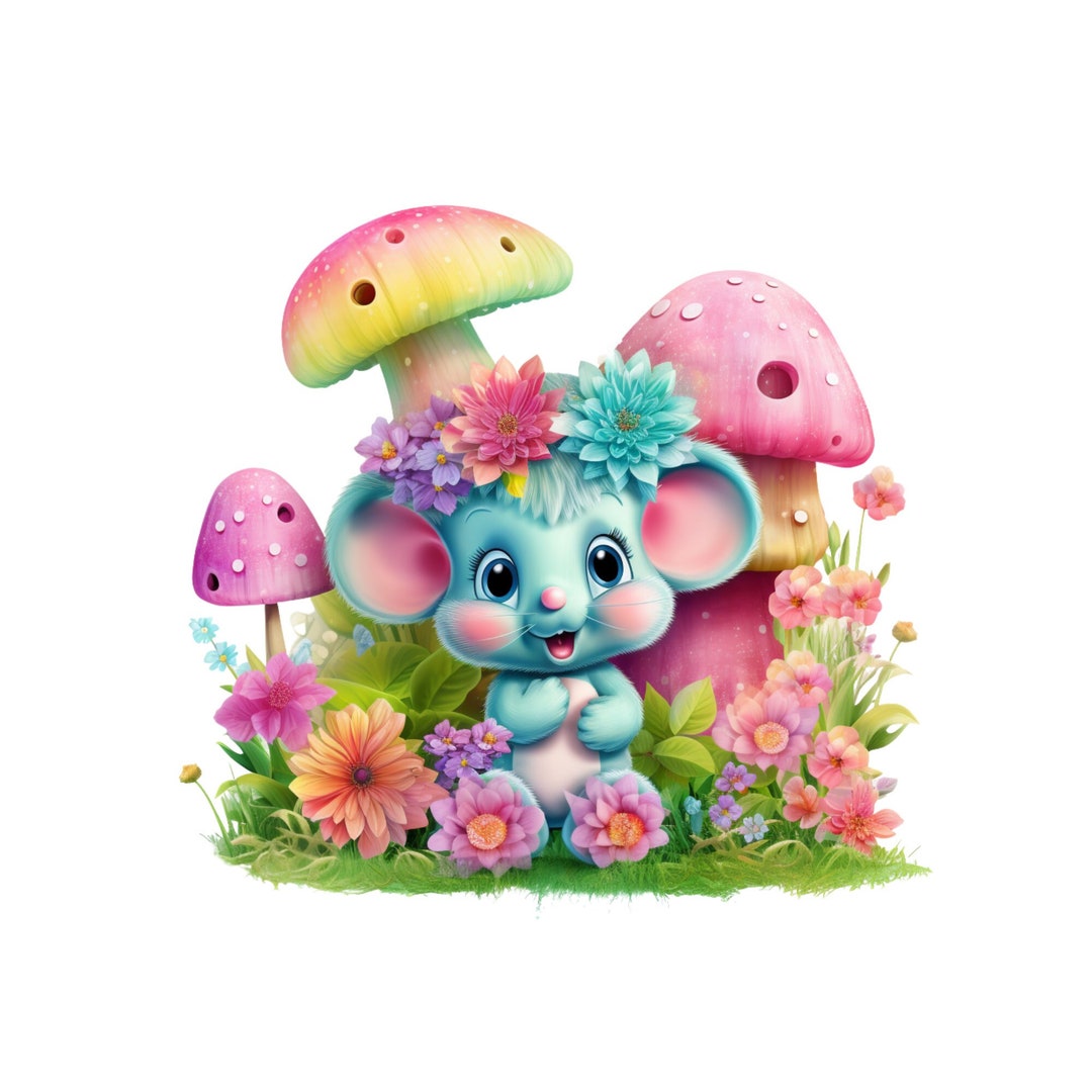 Cute Mouse Clipart, Mouse in a Garden PNG Instant Download Transparency ...