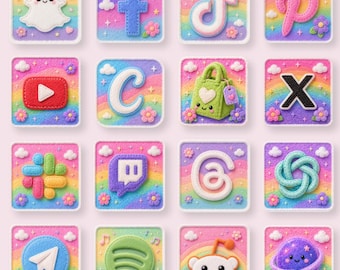 Kawaii App Icons Pack – 256 Cute Pastel iOS & Android Icons, Cottagecore Aesthetic, Rainbow Phone Theme, Digital Download, Pastel Wallpaper