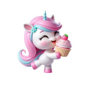 Unicorn Clipart, Cute Baby Unicorn with Cupcake, Birthday Unicorn PNG, Unicorn Design for Girls Birthday Unicorn Printable