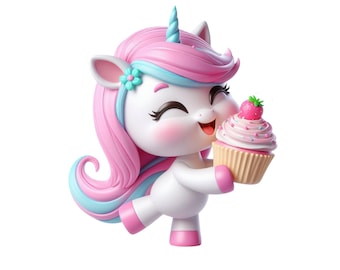 Unicorn Clipart, Cute Baby Unicorn with Cupcake, Birthday Unicorn PNG, Unicorn Design for Girls Birthday Unicorn Printable