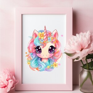 Cute Kawaii Unicorn Clipart, PNG and Jpeg Files, Pastel Rainbow Flowers ...