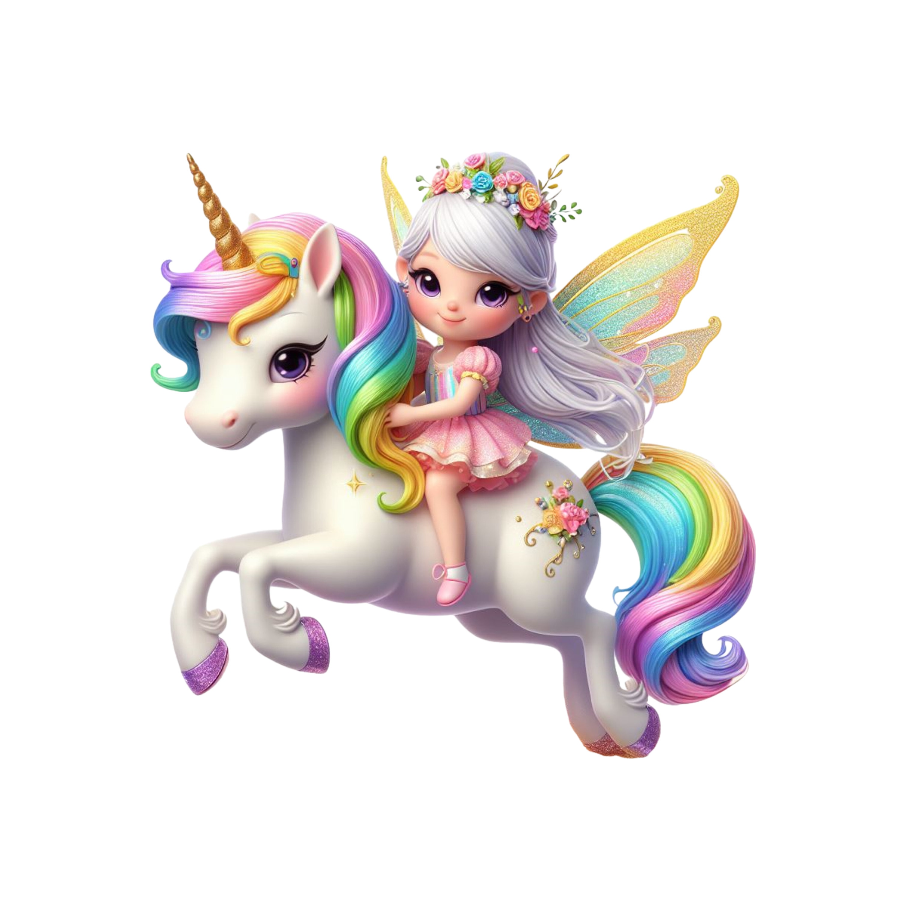Cute Unicorn and Fairy Clipart, Unicorn PNG Instant Download ...