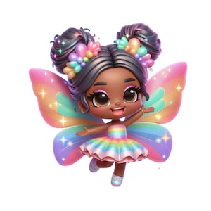 Mignon Fée Clipart, Afro Fée PNG Téléchargement numérique, Arc-en-ciel Fée Clipart, Paillettes Fée Imprimable, Fleur Fée Clip Art, Fée Dessin Animé