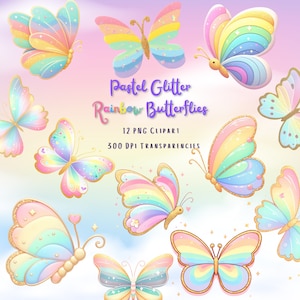 Linda mariposa clipart, pastel arco iris mariposa PNG paquete, imágenes transparentes, mariposas brillantes, lindo arco iris pastel mariposa clipart