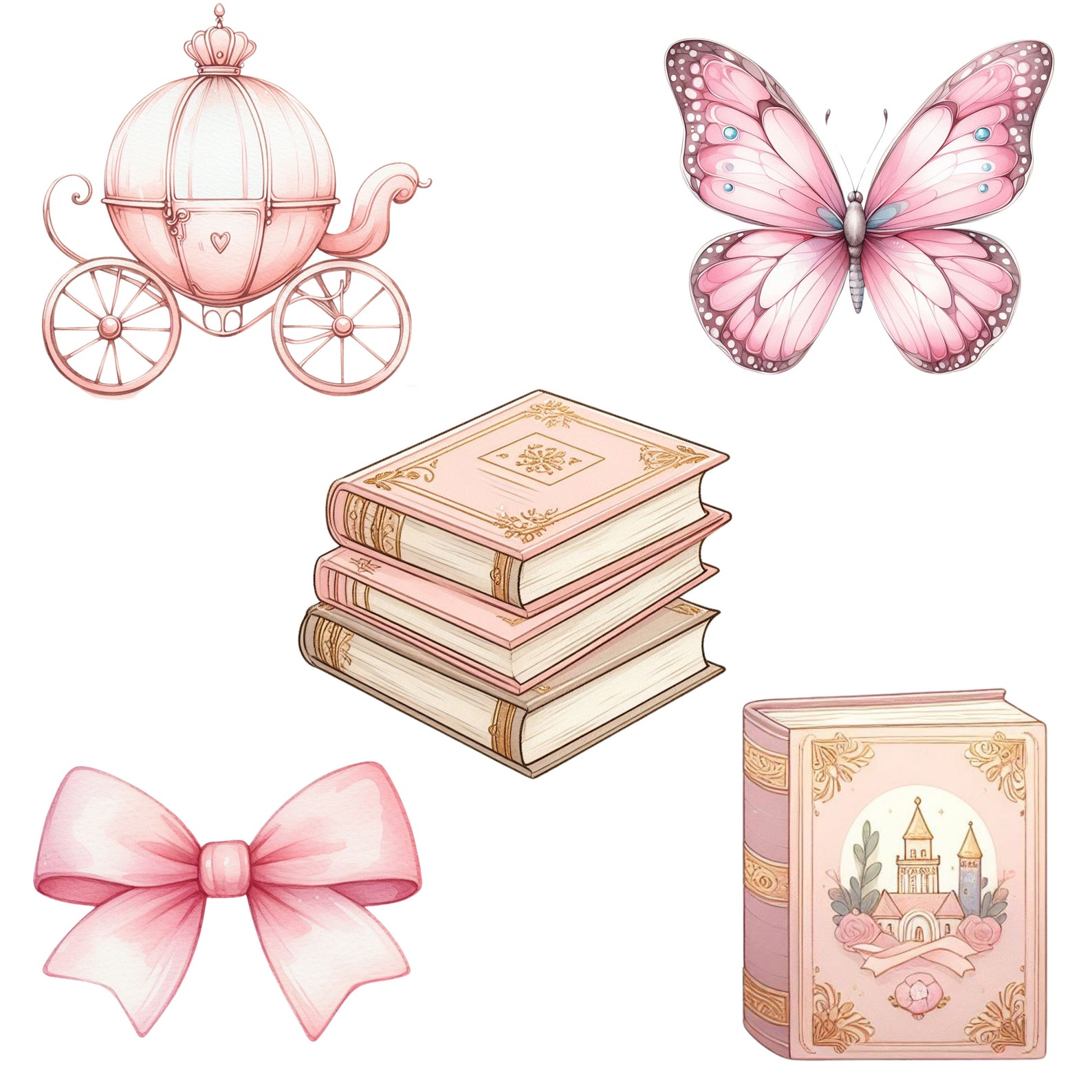 Pink Princess Clipart Bundle: Watercolor Fairytale Kingdom (PNG) - Etsy