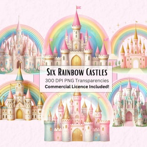 Fairy Tale Schloss Clipart Bundle, Magisches Schloss PNG, Prinzessin Schloss Digital Download Transparenz, Magisches Königreich PNGs