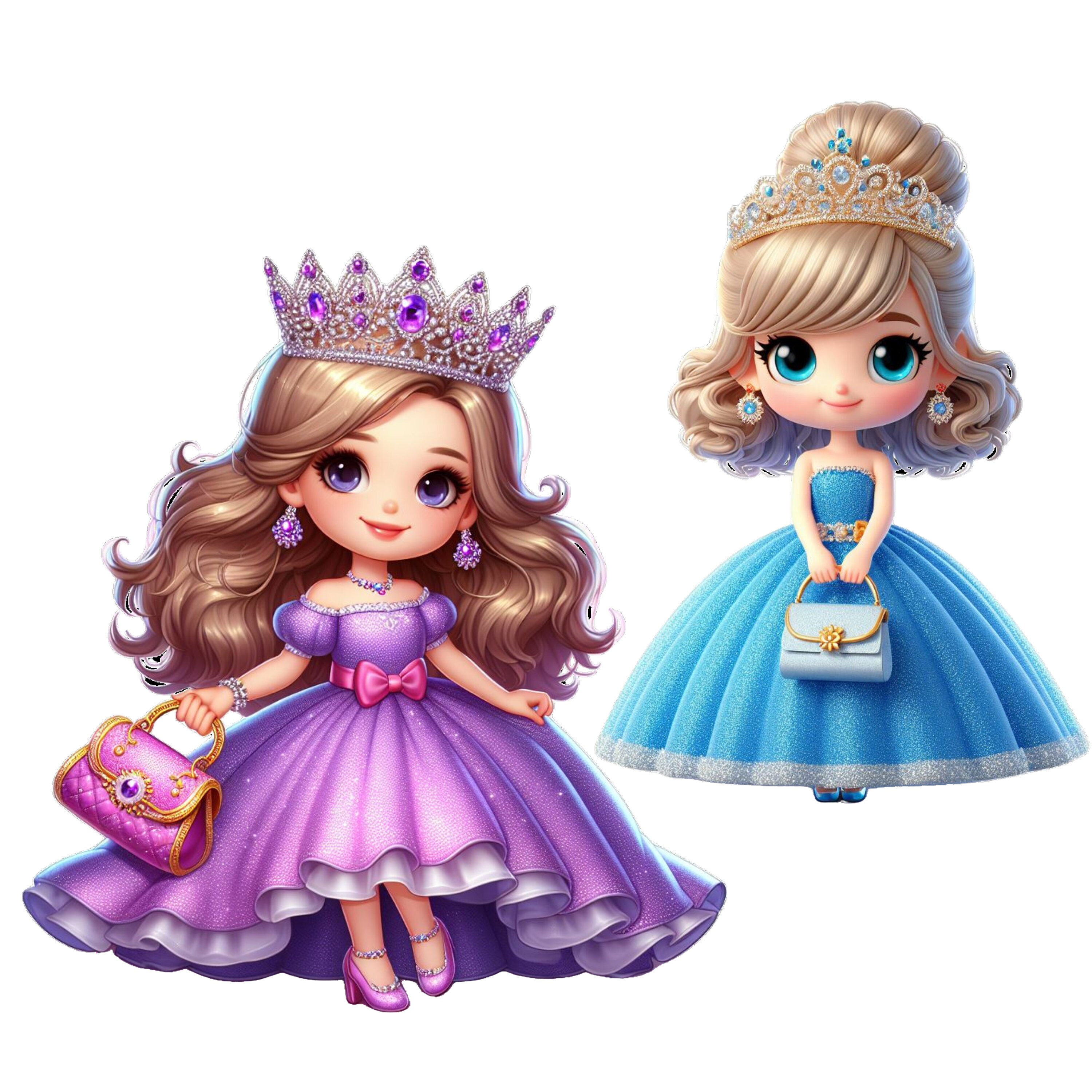 Cute Pink Princess Clipart Bundle, Princess PNG Transparencies, Fairy ...