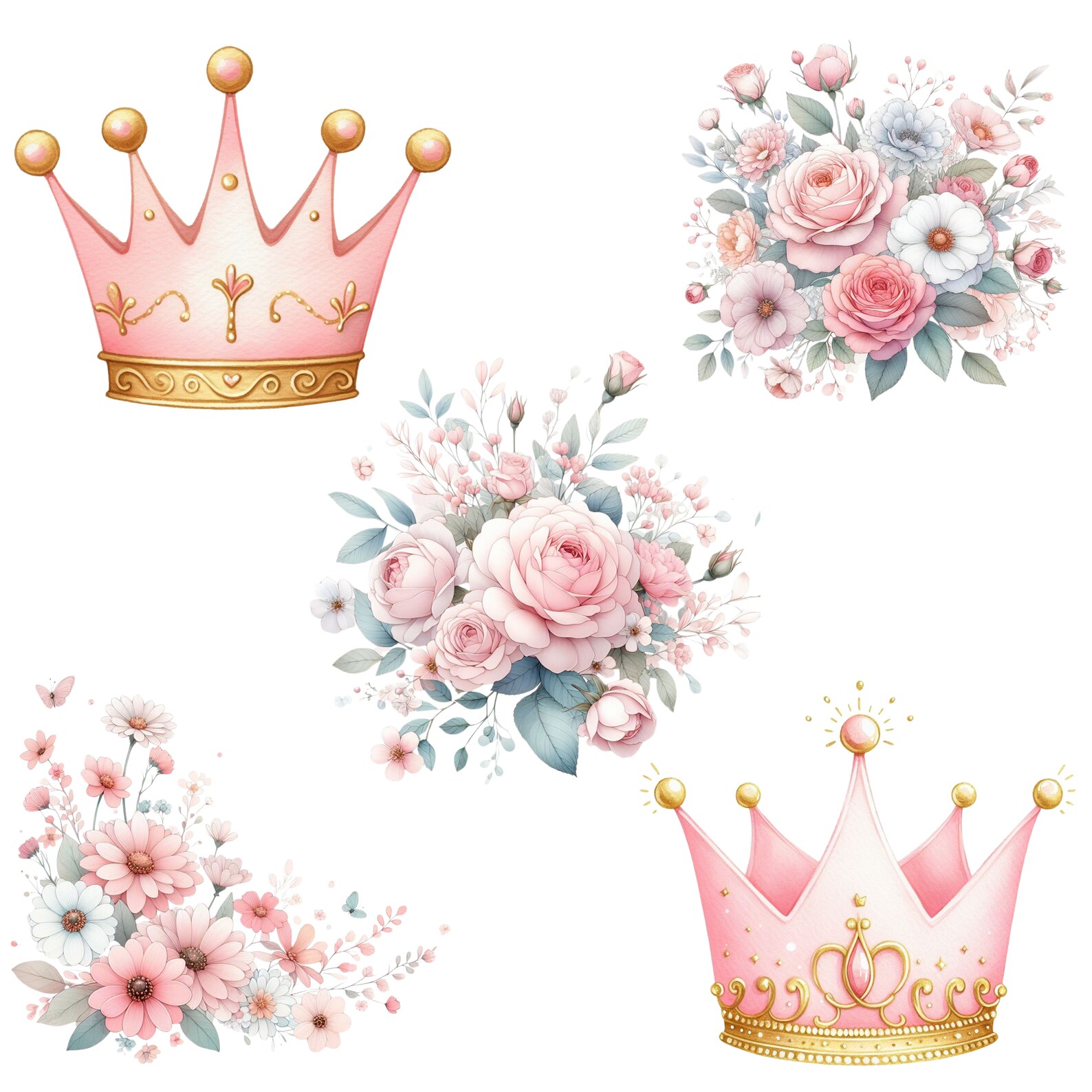 Pink Princess Clipart Bundle: Watercolor Fairytale Kingdom (PNG) - Etsy