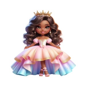 Princess, Cute Princess Clipart, Cute Afro Princess PNG Instant Download, Princess Printable Cartoon, African Princess