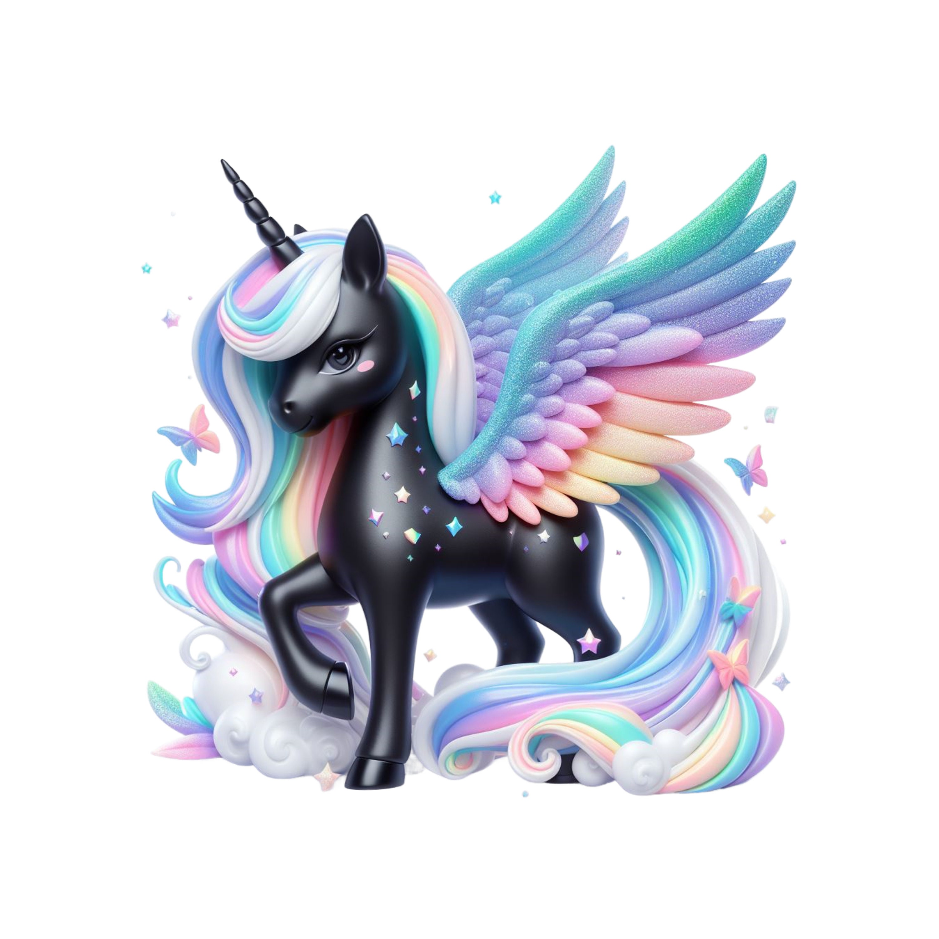 Pastel Rainbow Pegasus Unicorn Clipart: Black Unicorn PNG (digital ...